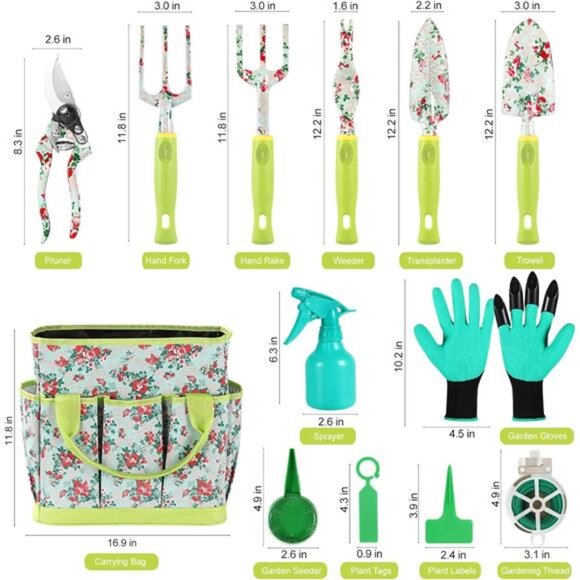 Gardening Tool Set - 13 PCS Heavy Duty Aluminum Gardening Tools Kit Floral Print - Picture 3 of 16